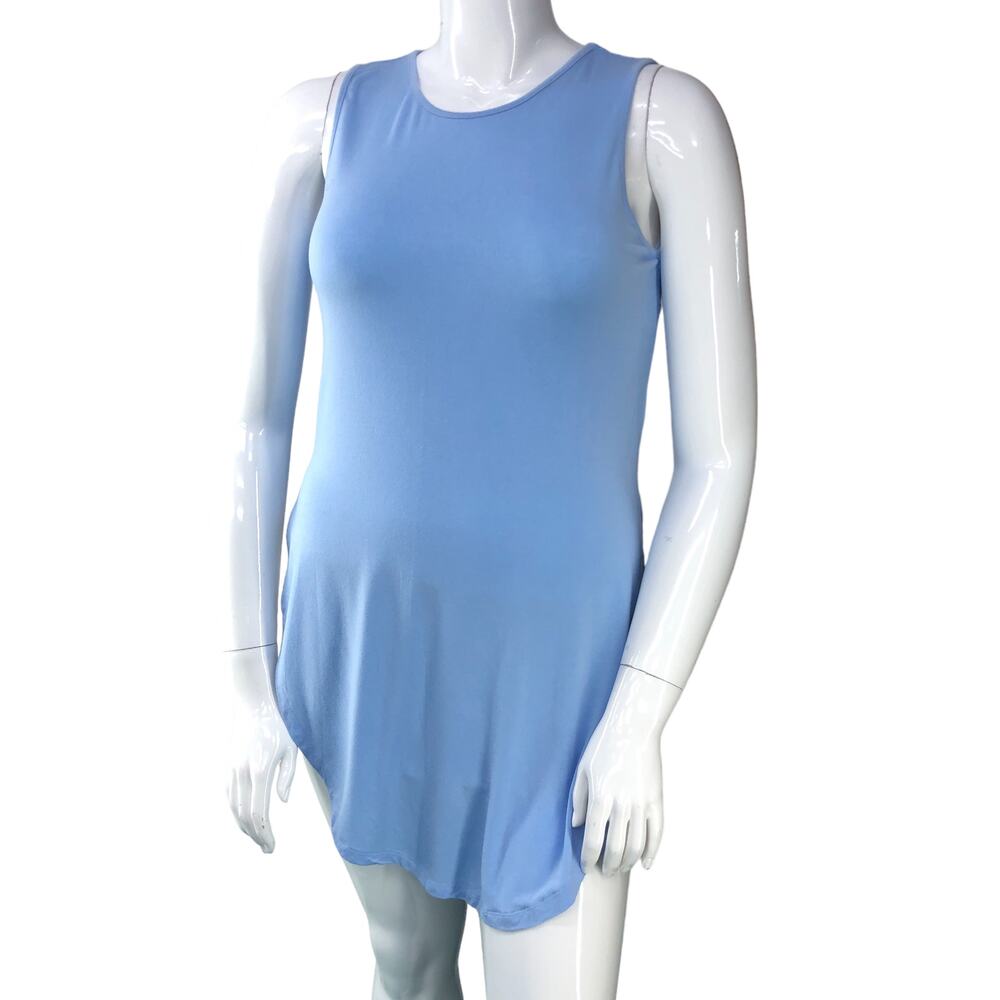 Joan Vass New York Womens Size M Tank Top Rounded Split Hem Sleeveless Blue